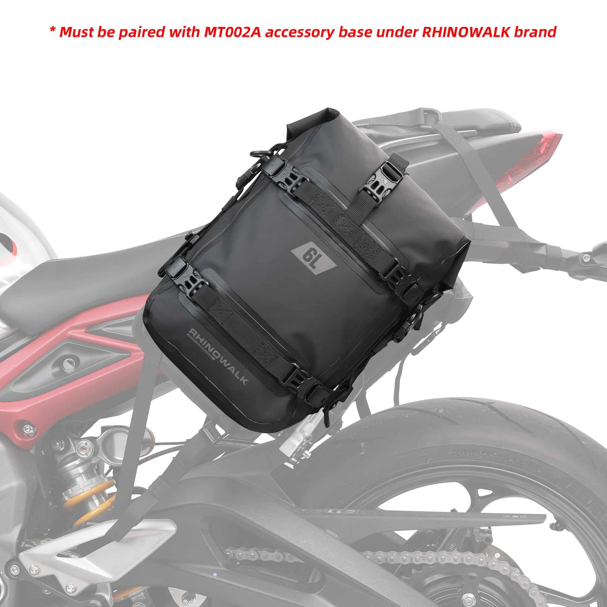 Rhinowalk bag mounted on adventure bike illustrating rugged outdoor use