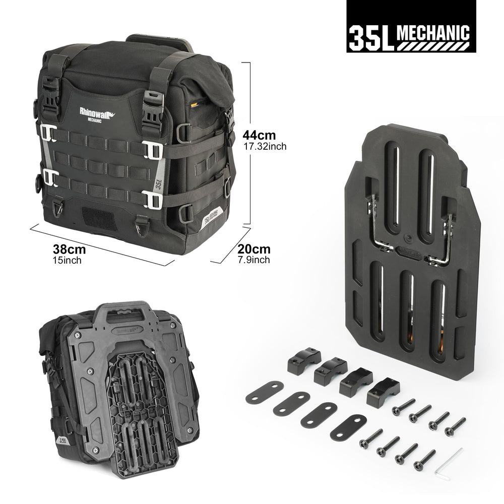 Rhinowalk opened saddlebag interior with organized pockets for tools and electronics
