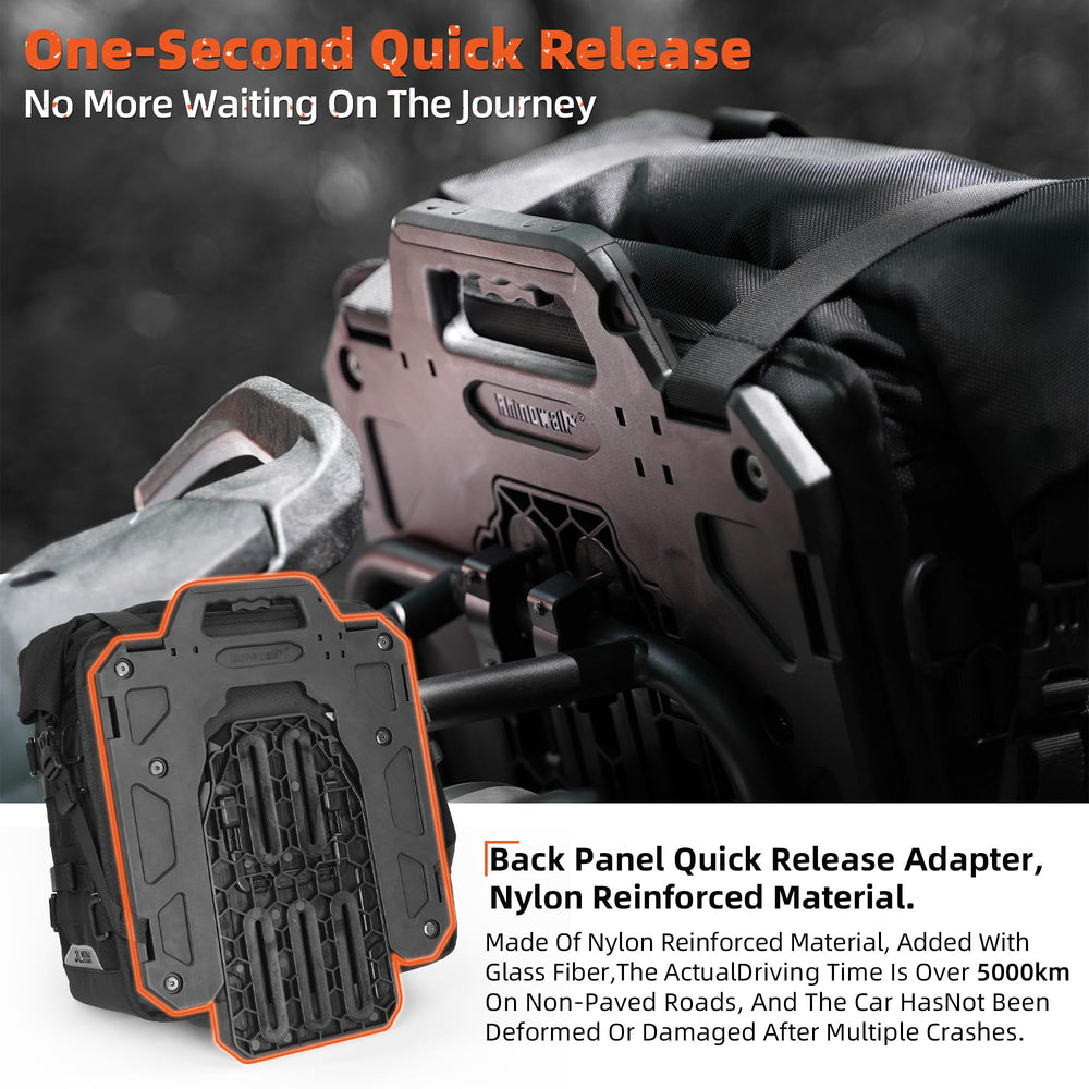 Rhinowalk side profile mounted on motorcycle illustrating universal fit and stability