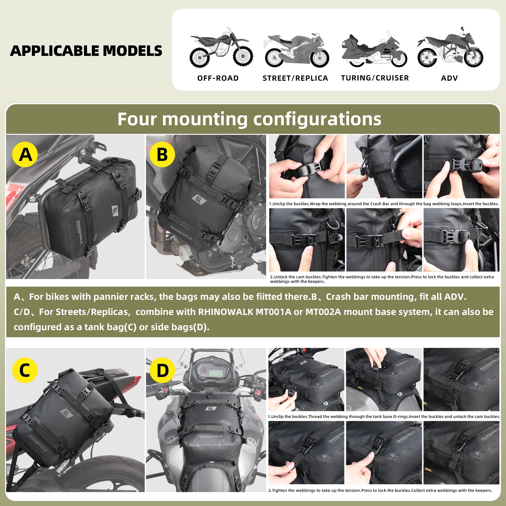 Rhinowalk shoulder strap used as crossbody for easy off-bike carry