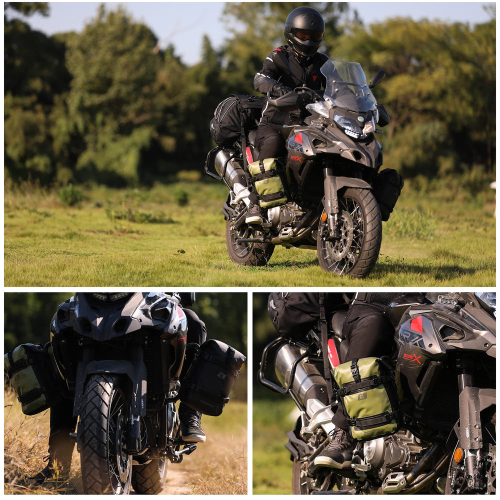Rhinowalk bag next to helmet showing 6L size and scale for packing