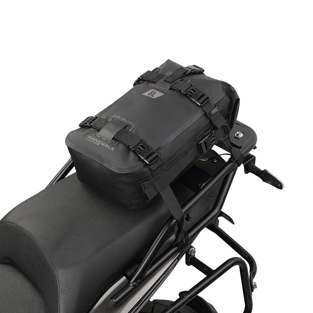 Rhinowalk front view showing compact, waterproof tail bag for secure storage