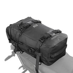 Rhinowalk tail bag front view showing secure buckles and compact benefit