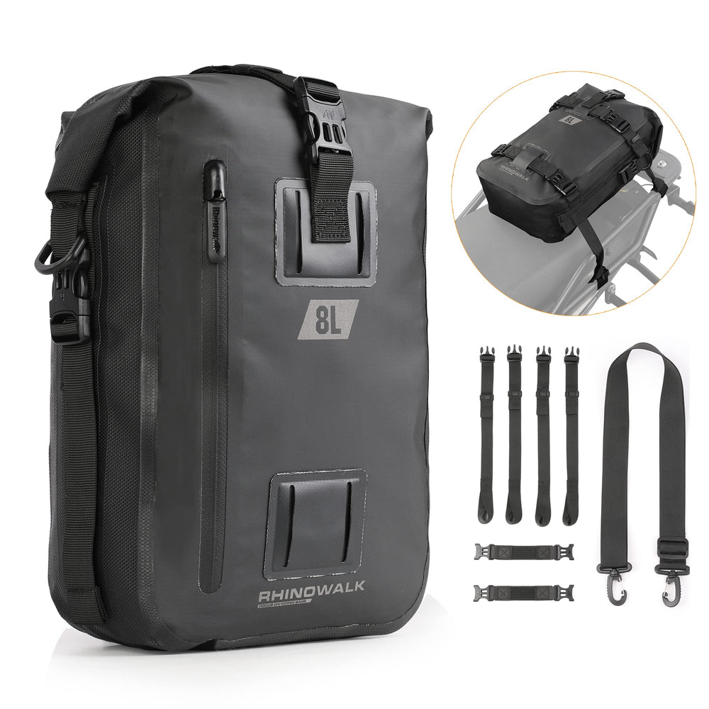 Rhinowalk tail bag front view showing compact waterproof storage