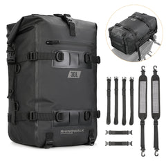 Rhinowalk tail bag front view showing sleek waterproof design and secure storage