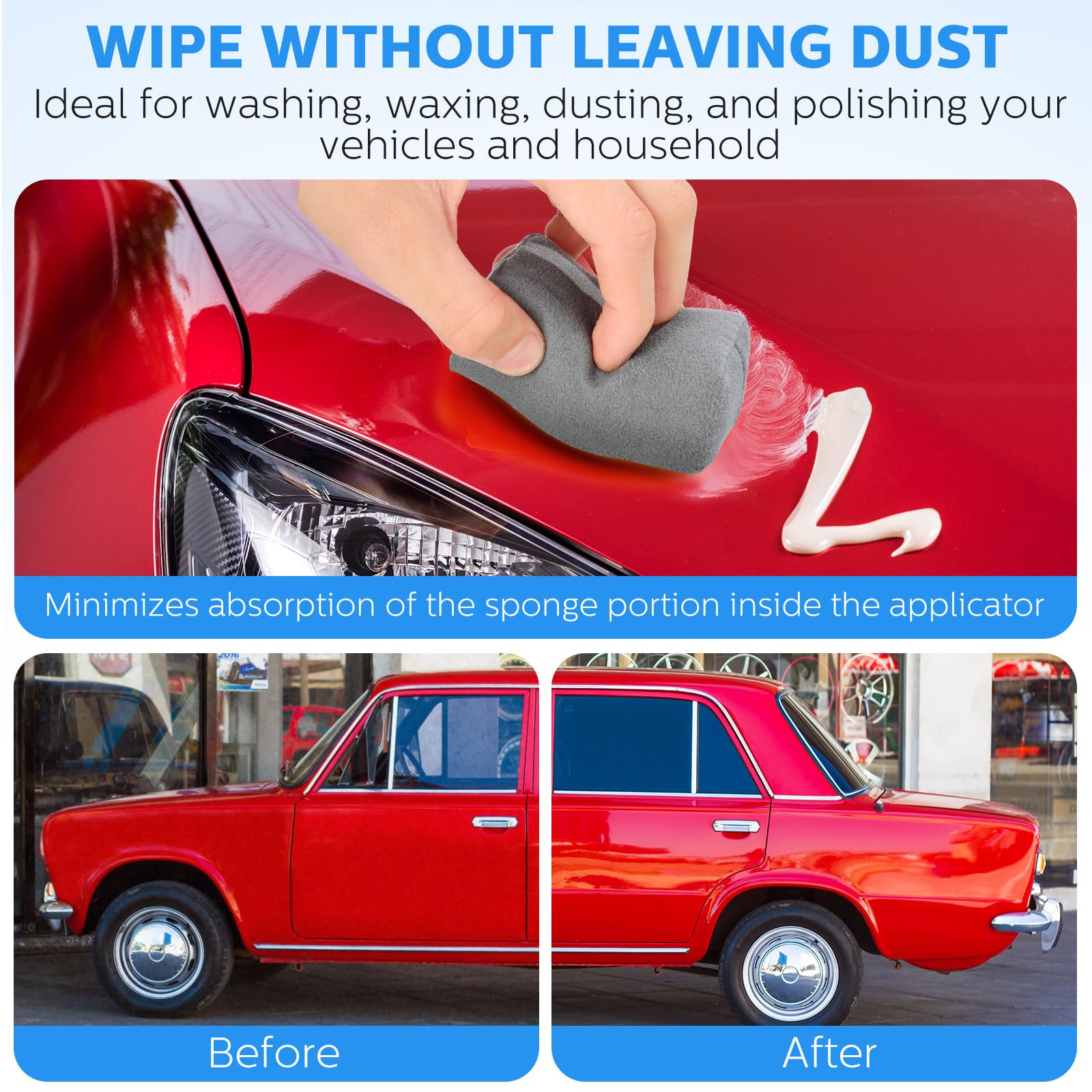 Riakrum pad applying product to a car door jamb for tight-area coverage benefit