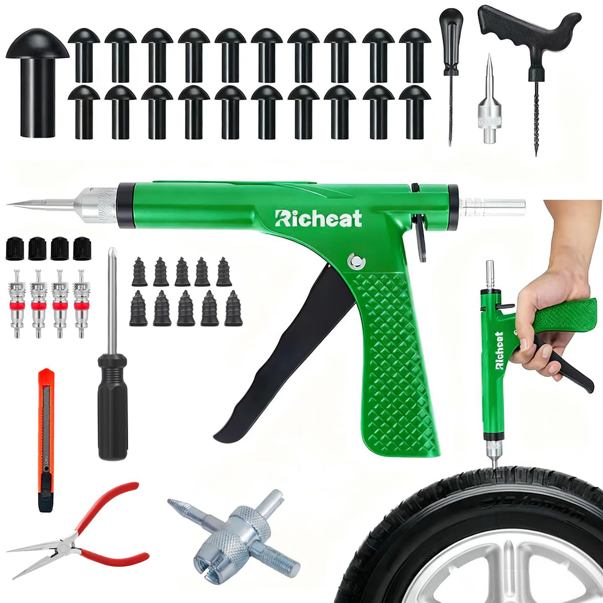 Richcat plug gun front view showing durable trigger and grip for fast repairs
