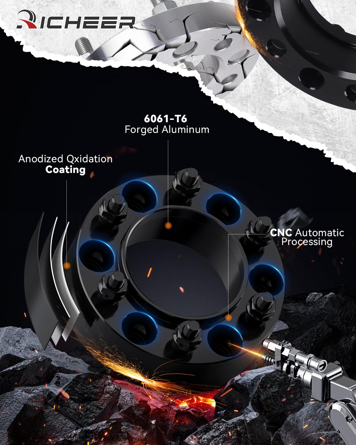 Richeer hubcentric 106mm center bore detail ensuring reduced vibration benefit
