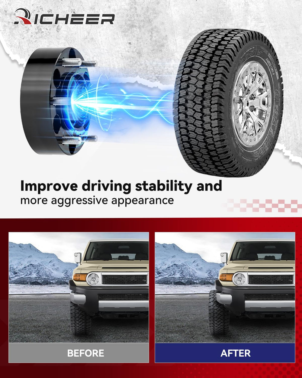 Richeer spacer installed on Tacoma showing improved stance and handling benefit