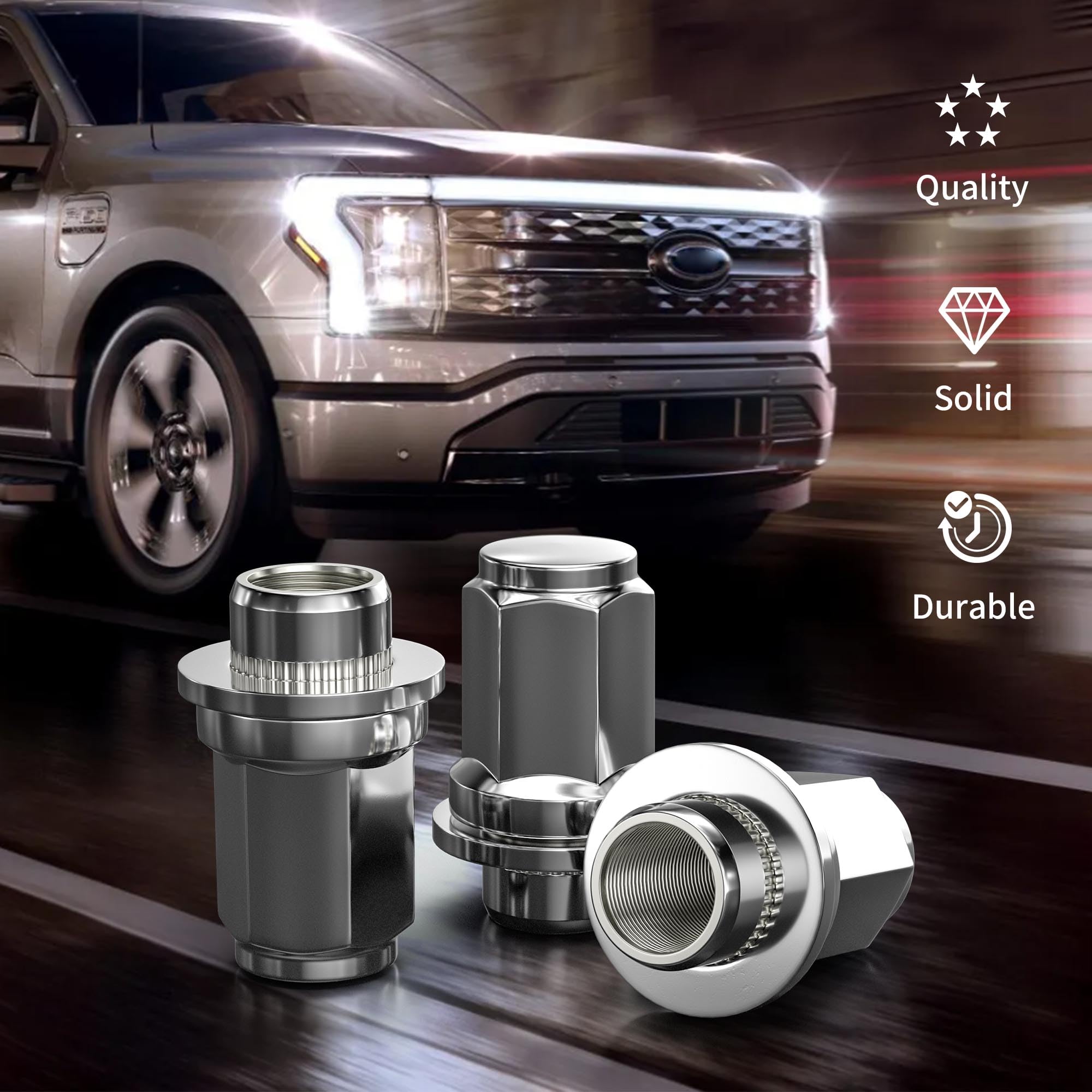 Richeer lug nut on truck wheel in lifestyle shot showing enhanced wheel aesthetics