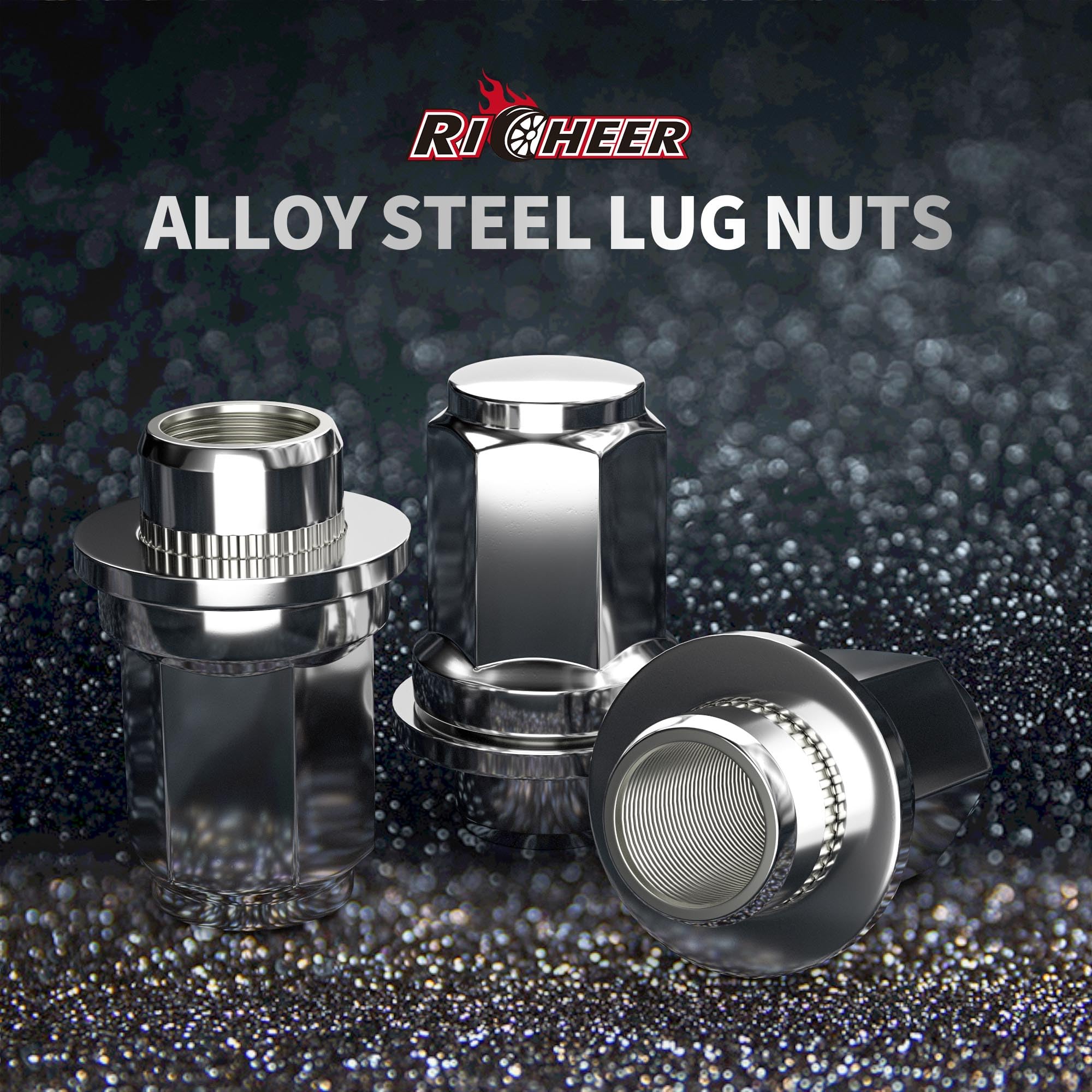 Richeer lug nut beside ruler showing scale for correct size selection benefit