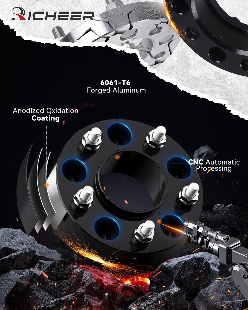 Richeer stud and nut hardware detail highlighting Grade 12.9 strength and reliability