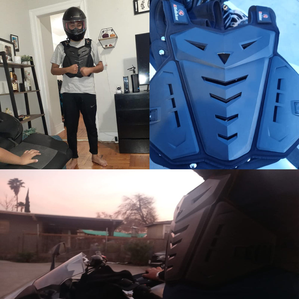 RIDBIKER next-to-helmet size comparison showing compact protective scale
