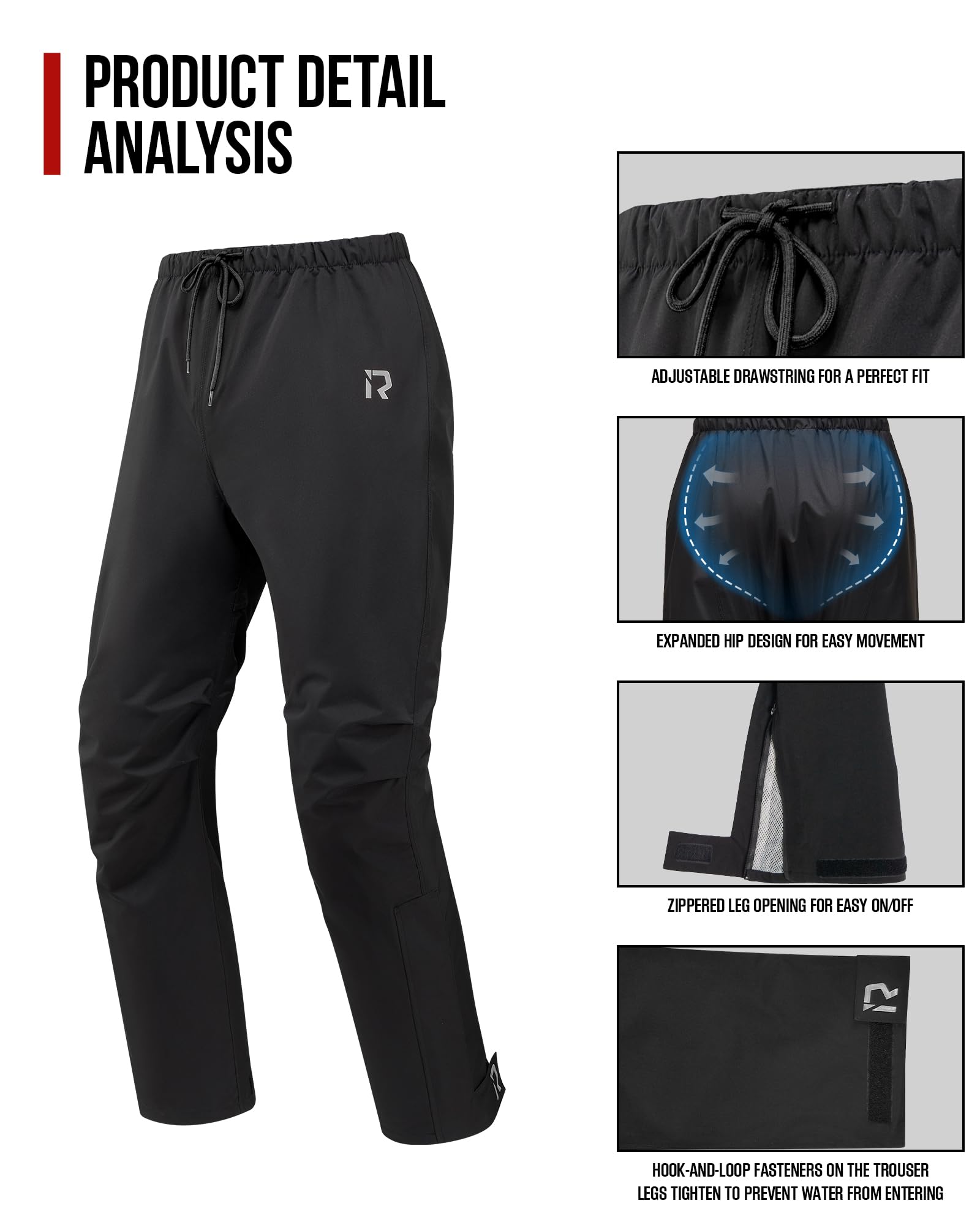 RIDEIRON elastic waistband and internal drawcord providing secure fit