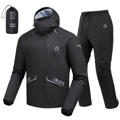 RIDEIRON front view of jacket and pants showing waterproof coverage and fit