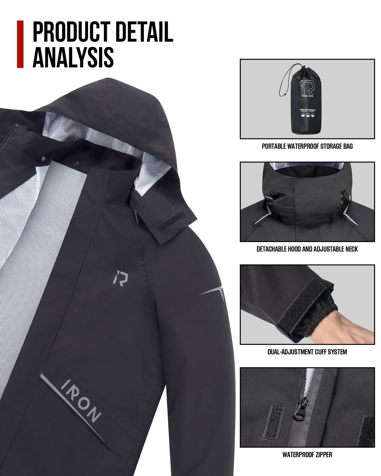 RIDEIRON reflective strips visible on suit improving nighttime rider visibility