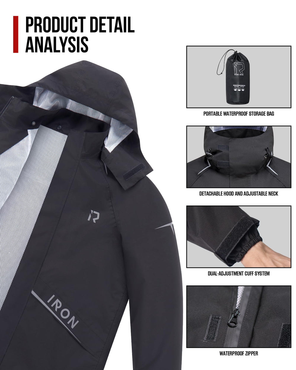 RIDEIRON reflective strips visible on suit improving nighttime rider visibility