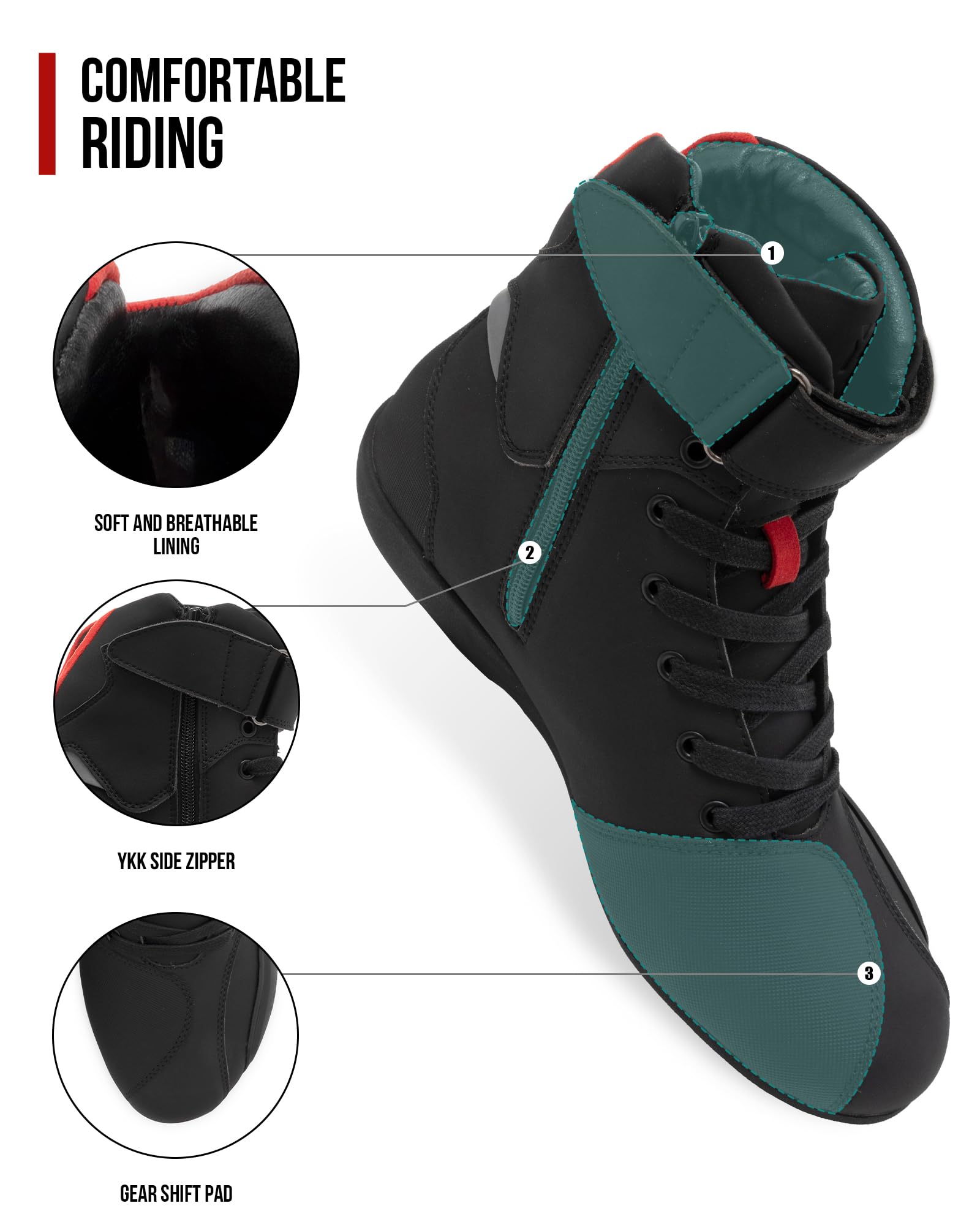 RIDEIRON reinforced toe close-up protecting against abrasion and wear
