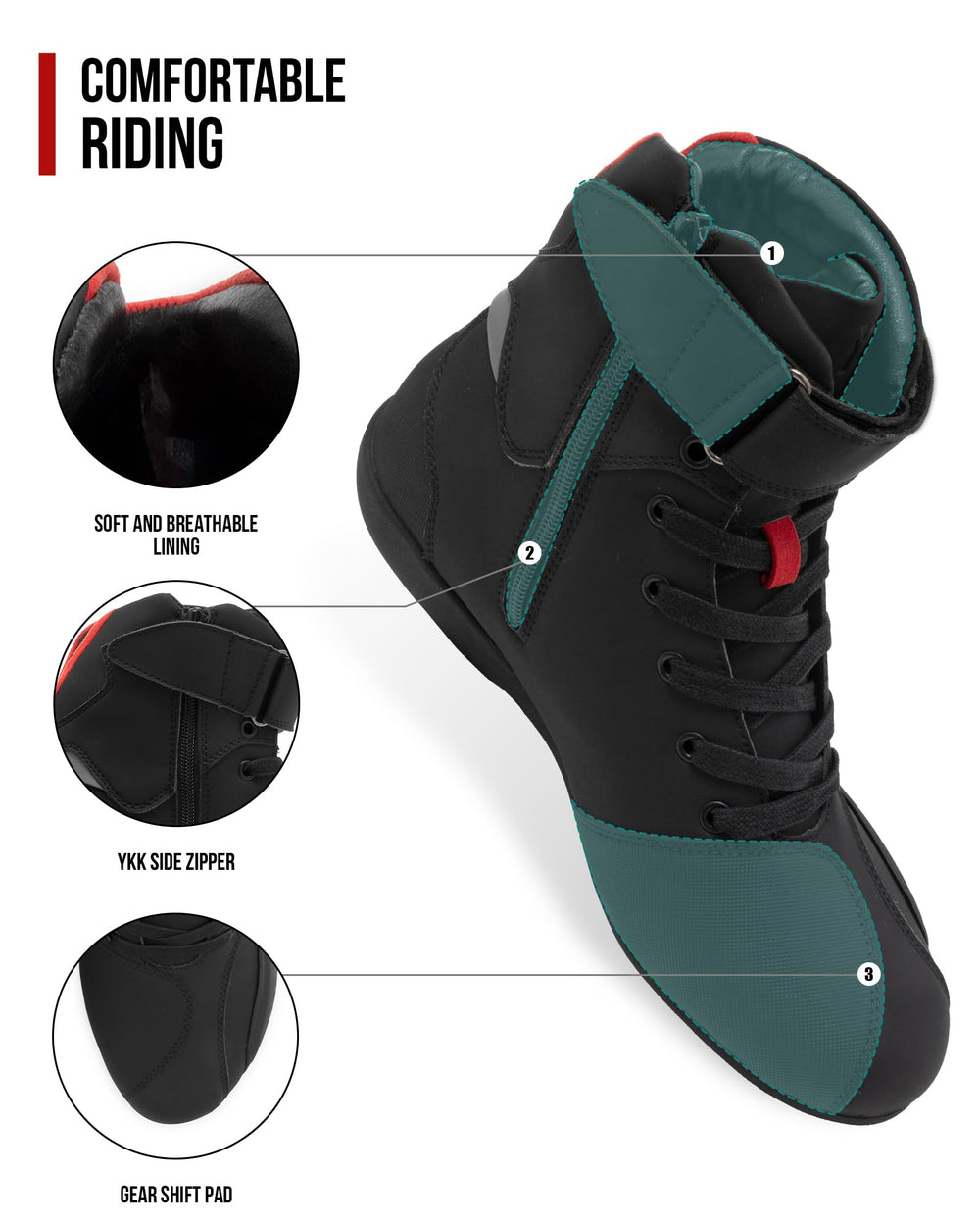 RIDEIRON reinforced toe close-up protecting against abrasion and wear