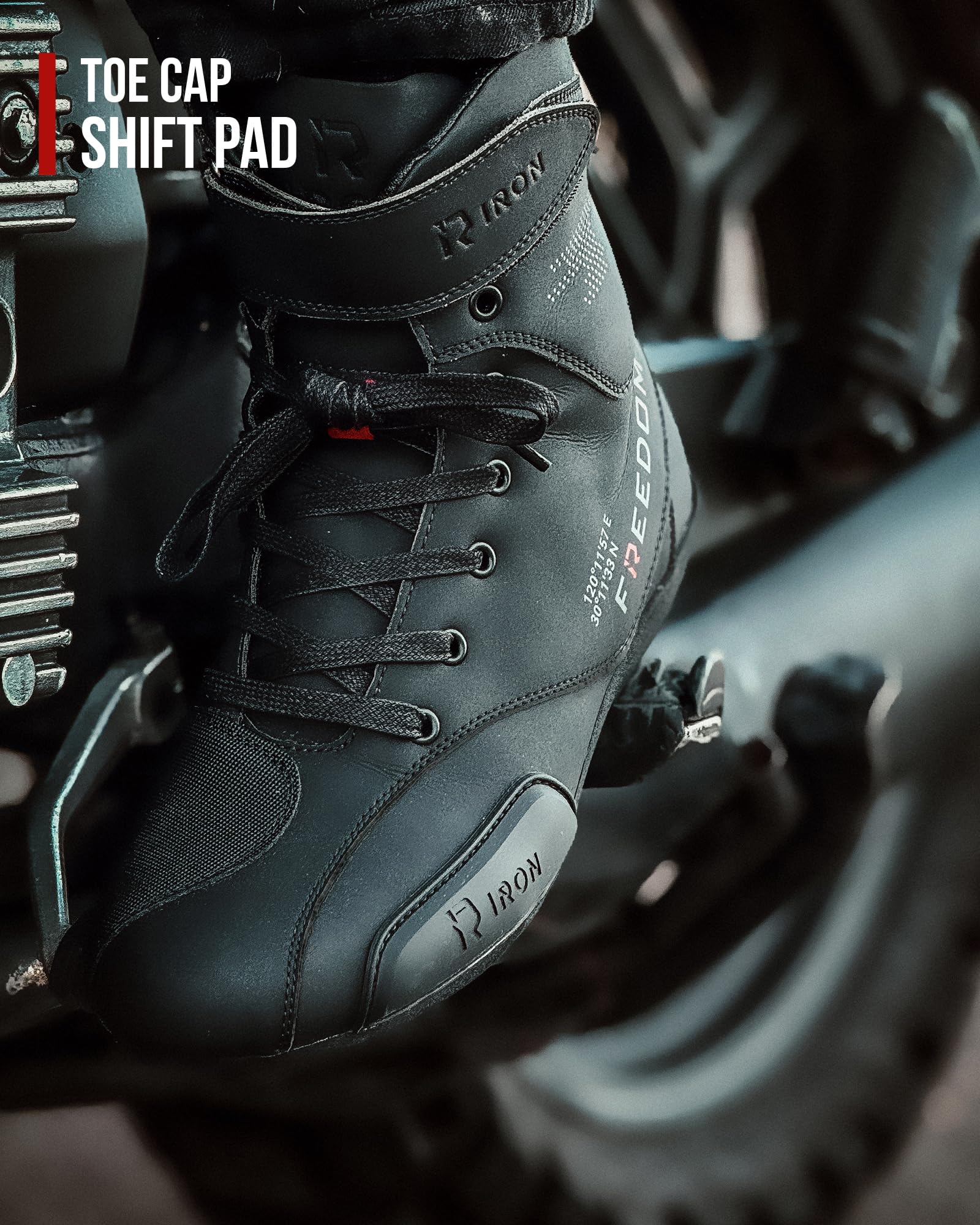 RIDEIRON side zipper and Velcro detail for quick on/off convenience