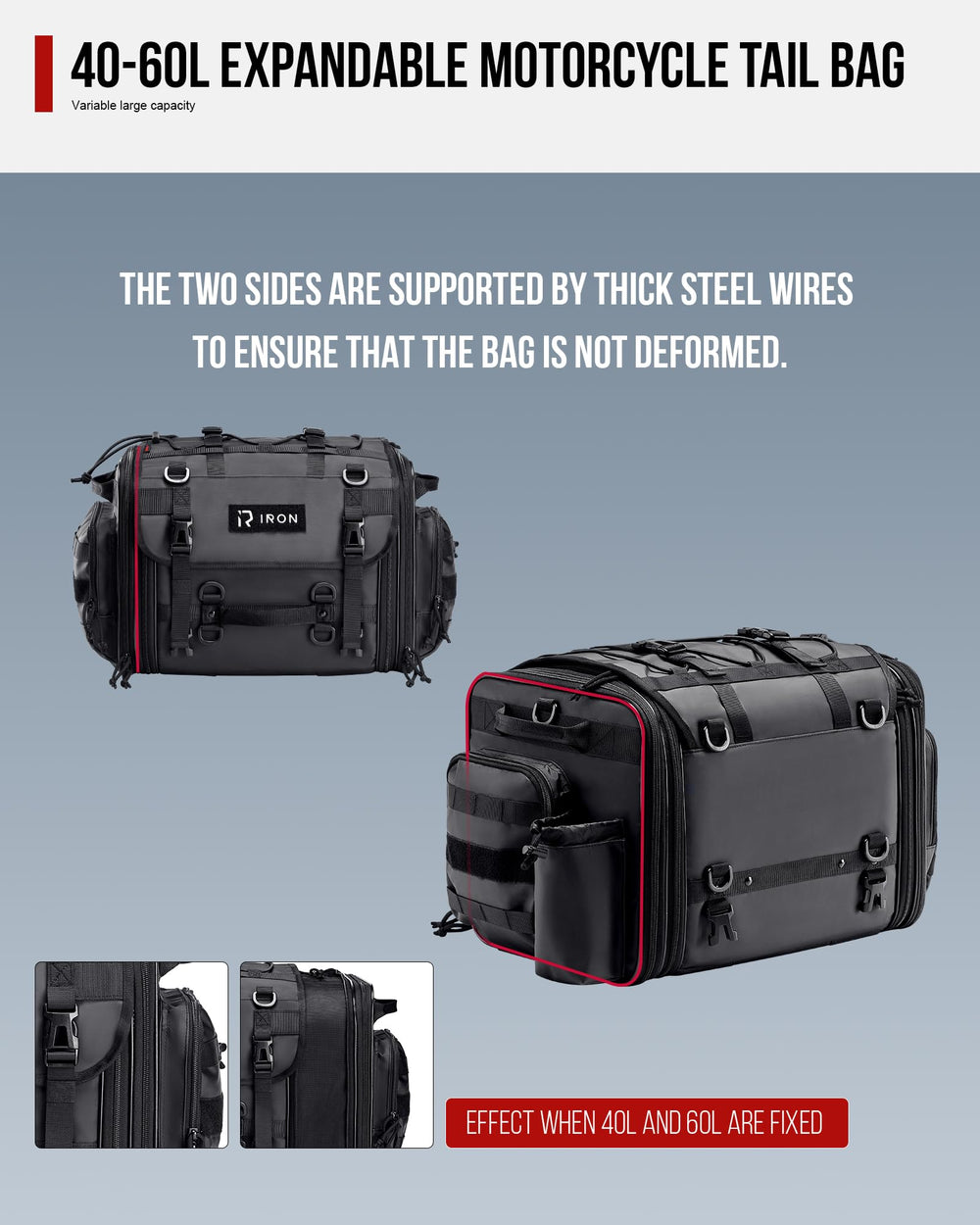 RIDEIRON tail bag MOLLE and hook-and-loop panel for modular attachment