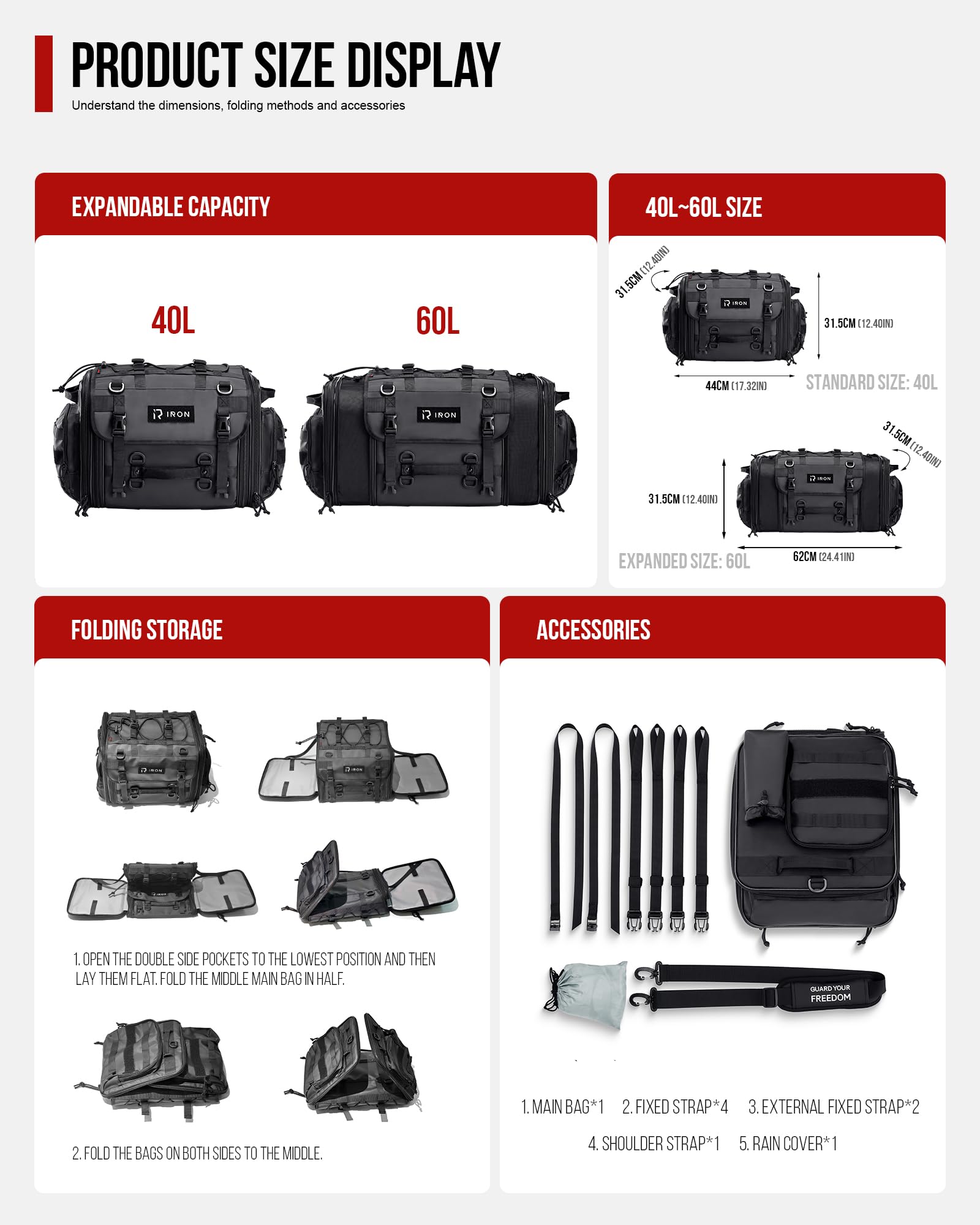 RIDEIRON tail bag side pocket holding water bottle for quick access