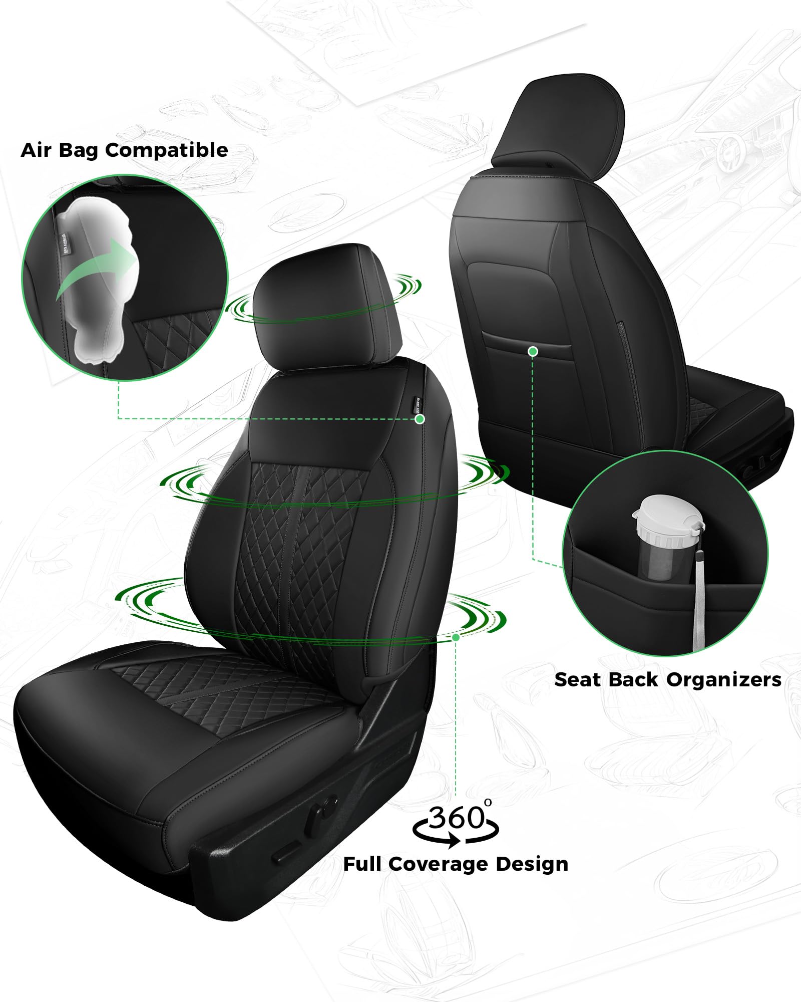 RIDEPOSH installed on front seats demonstrating precise fit and preserved functionality