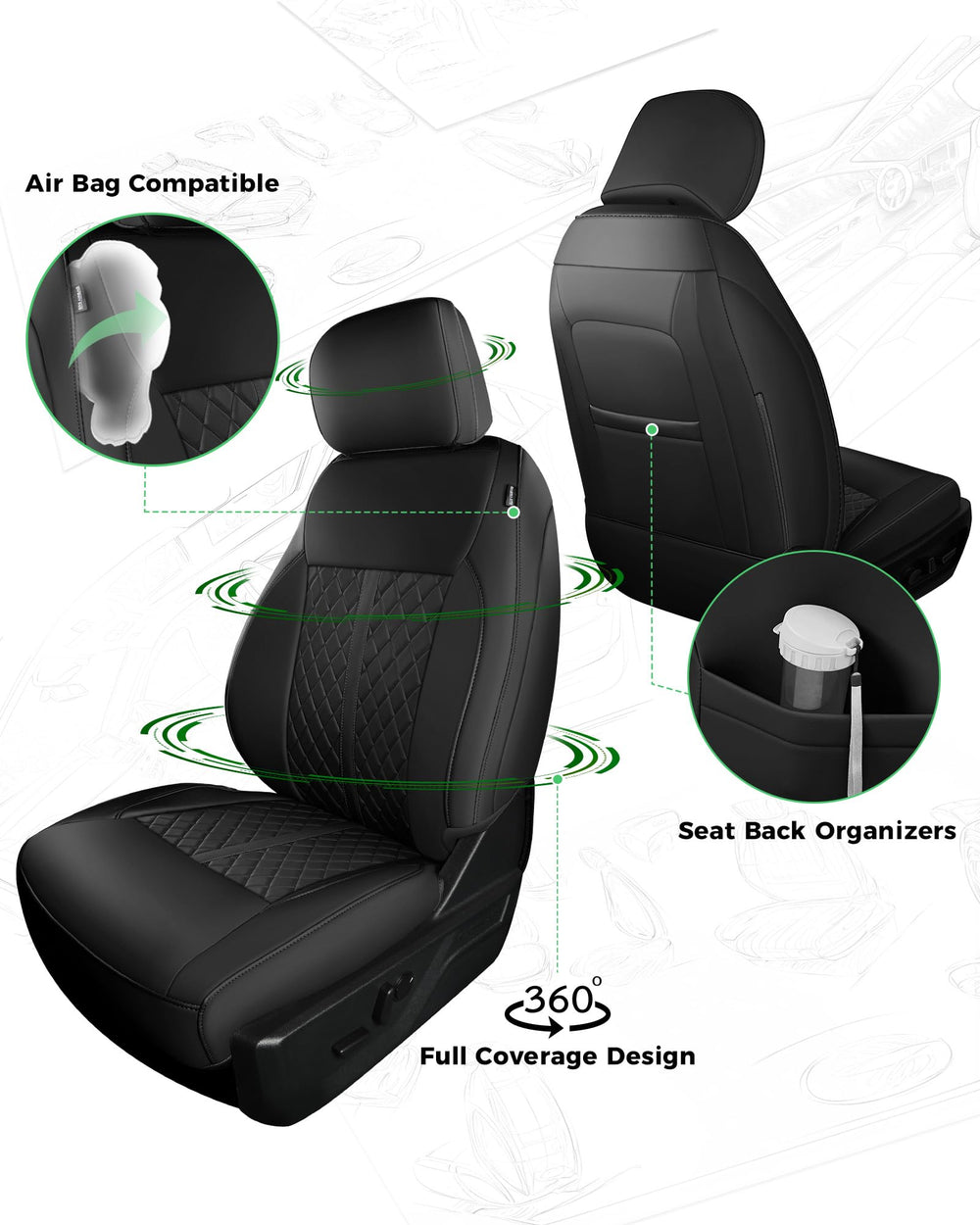 RIDEPOSH installed on front seats demonstrating precise fit and preserved functionality