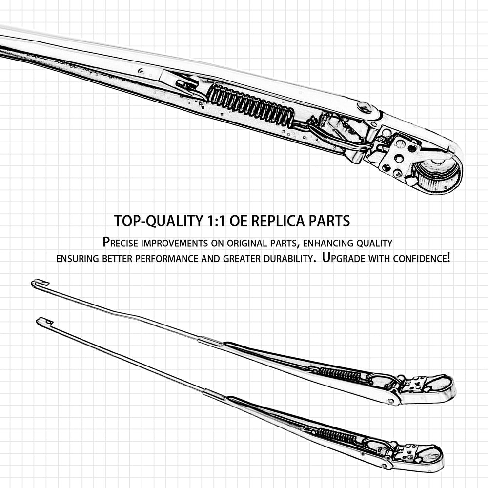 RigidWire wiper arm next to hand tool demonstrating correct scale fit