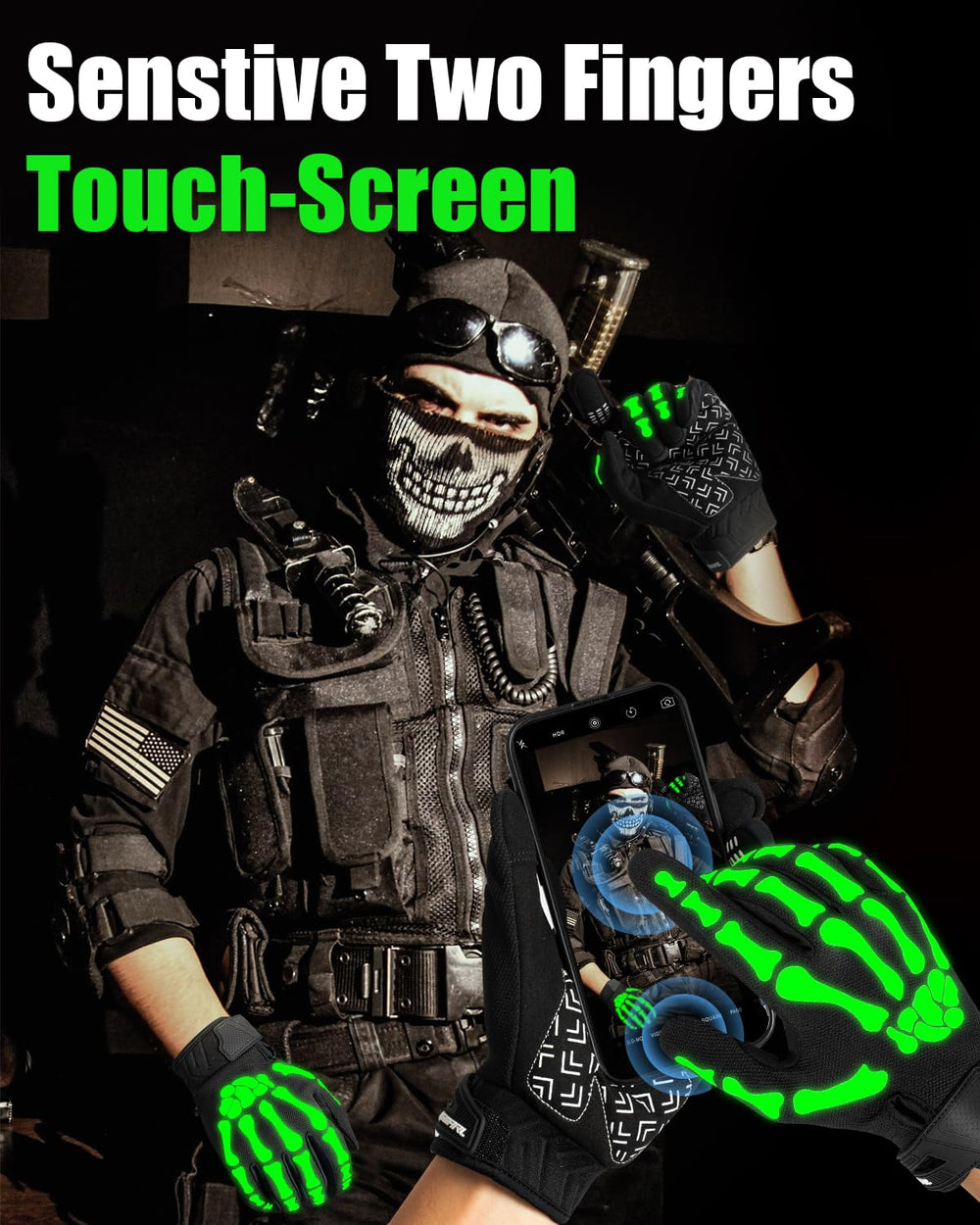 RIGWARL glowing skeleton gloves on bike at night for standout visibility