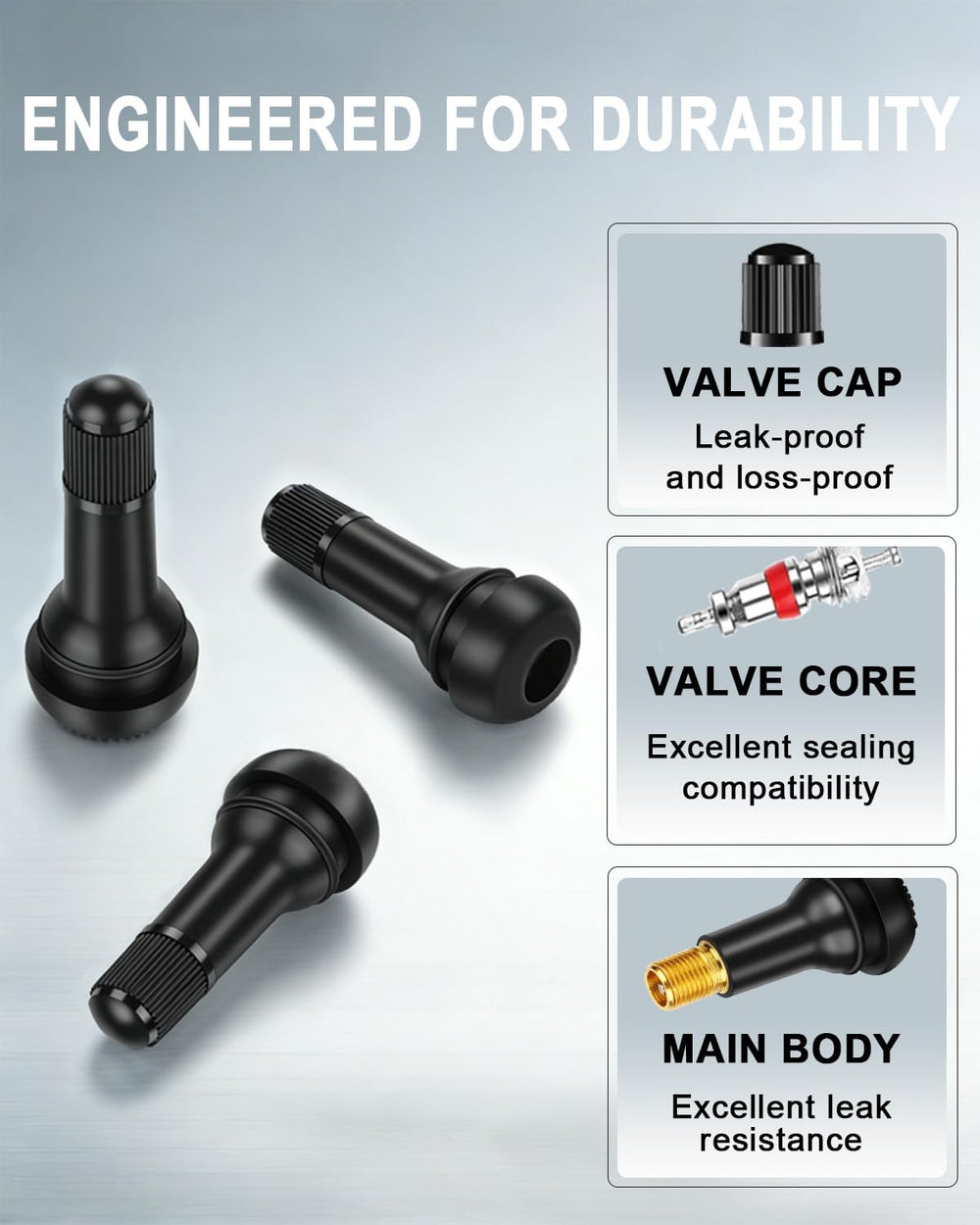 Riseuvo stems installed in a wheel rim demonstrating secure snap-in fit benefit