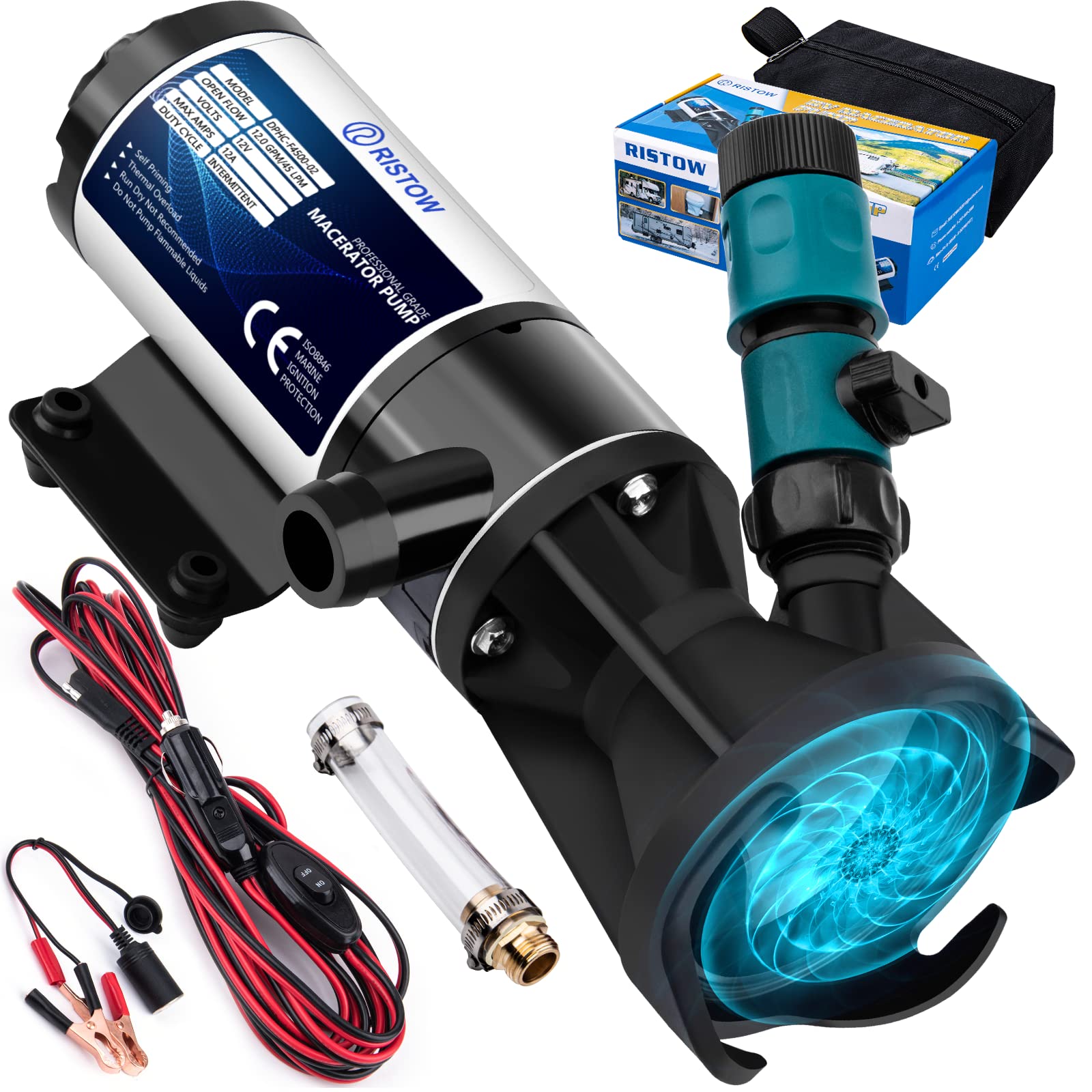 Ristow front view of macerator pump and full kit showing ready-to-install convenience