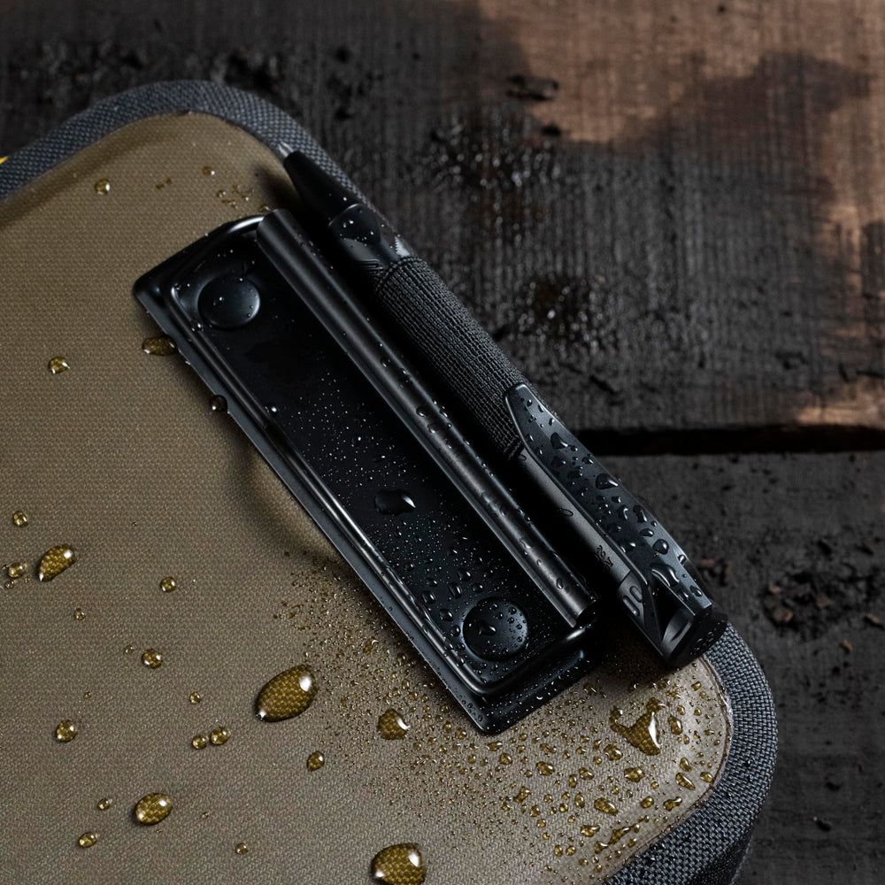 Rite in the Rain powder-coated clip detail keeping pages secure and resisting corrosion