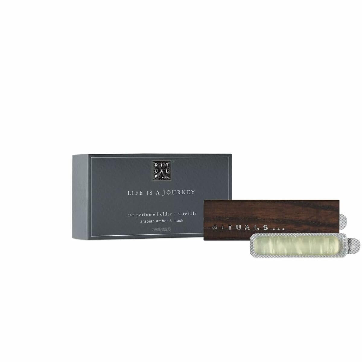 RITUALS two 3g refills beside holder showing refillable convenience and scale