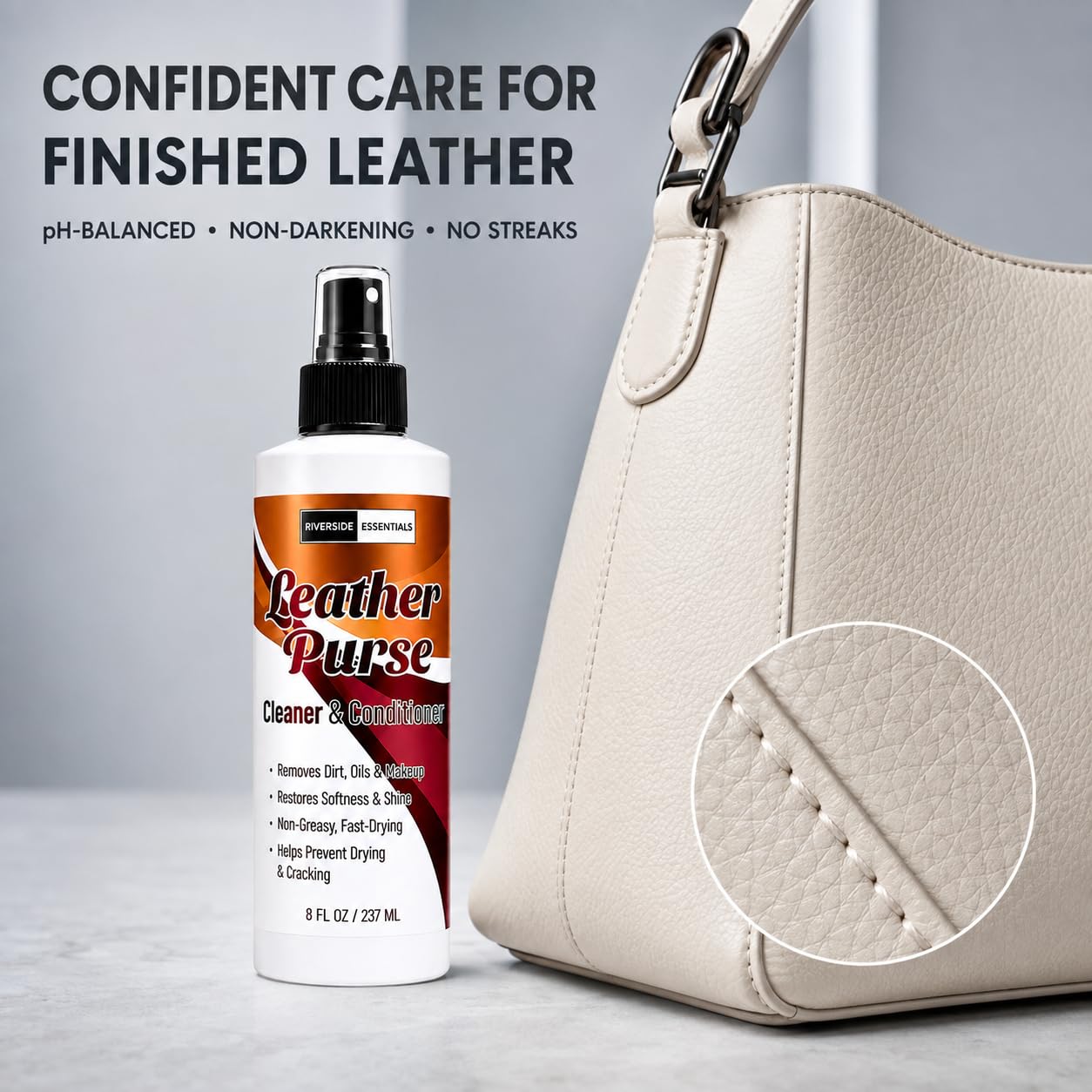 Riverside Essentials before and after leather purse cleaning result