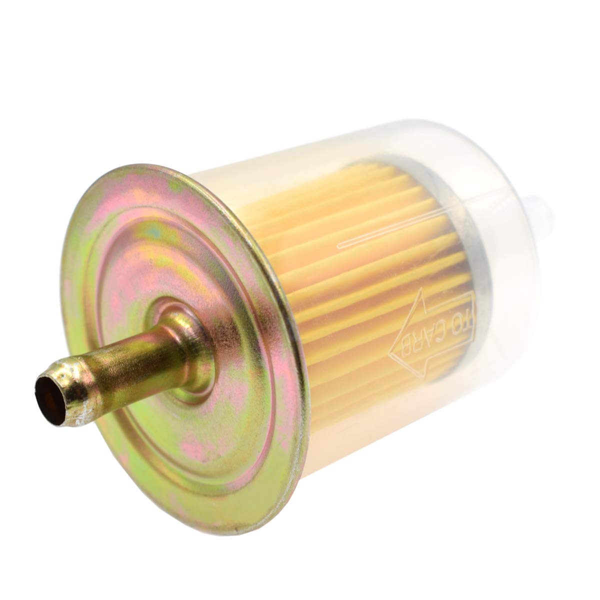 Riyitauto filter installed on a motorcycle fuel line demonstrating easy inline replacement advantage