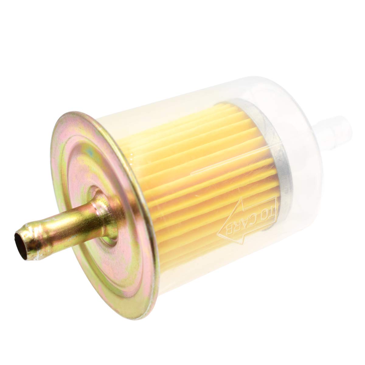 Riyitauto inline fuel filter in a workshop setting showing a practical upgrade for vehicle maintenance
