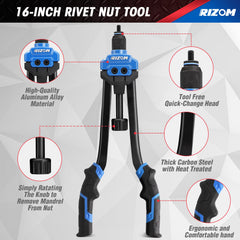 Rizom mandrels and 168 rivnuts spread out showing size variety for versatile projects