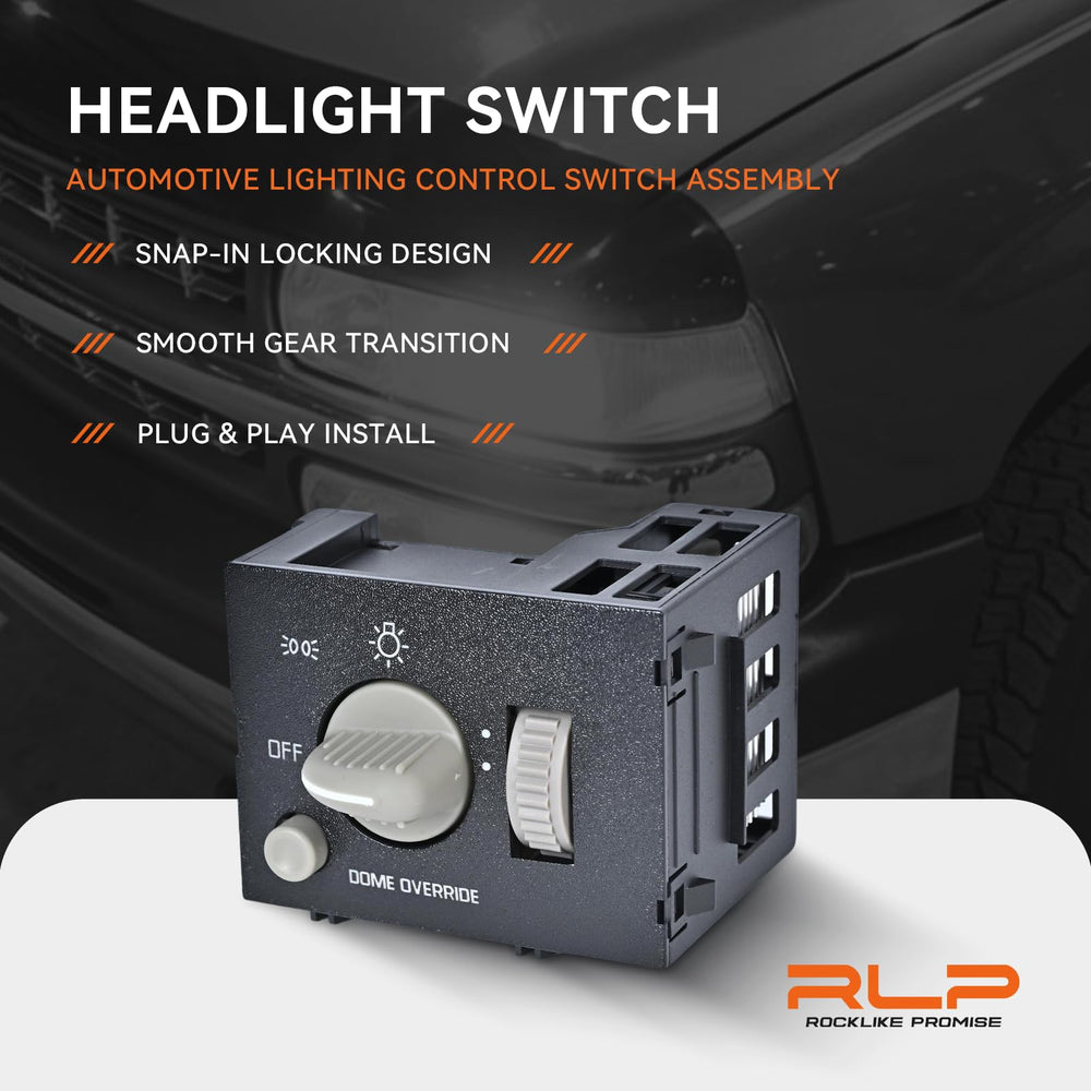 RLP headlight switch plastic texture close-up demonstrating durable ABS and PP materials
