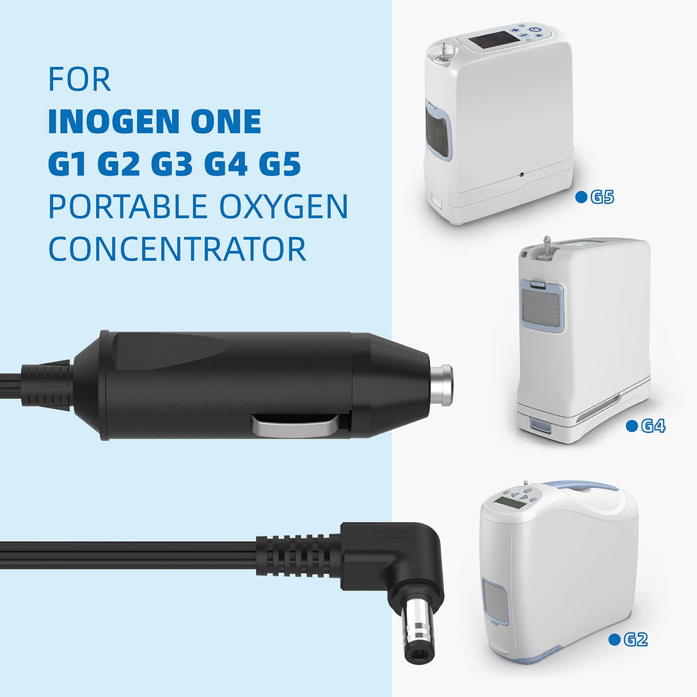 RO6G charger connector closeup displaying compatible plug for Inogen concentrators
