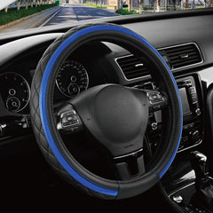 Road Comforts front view showing black and blue design and neat stitching for style