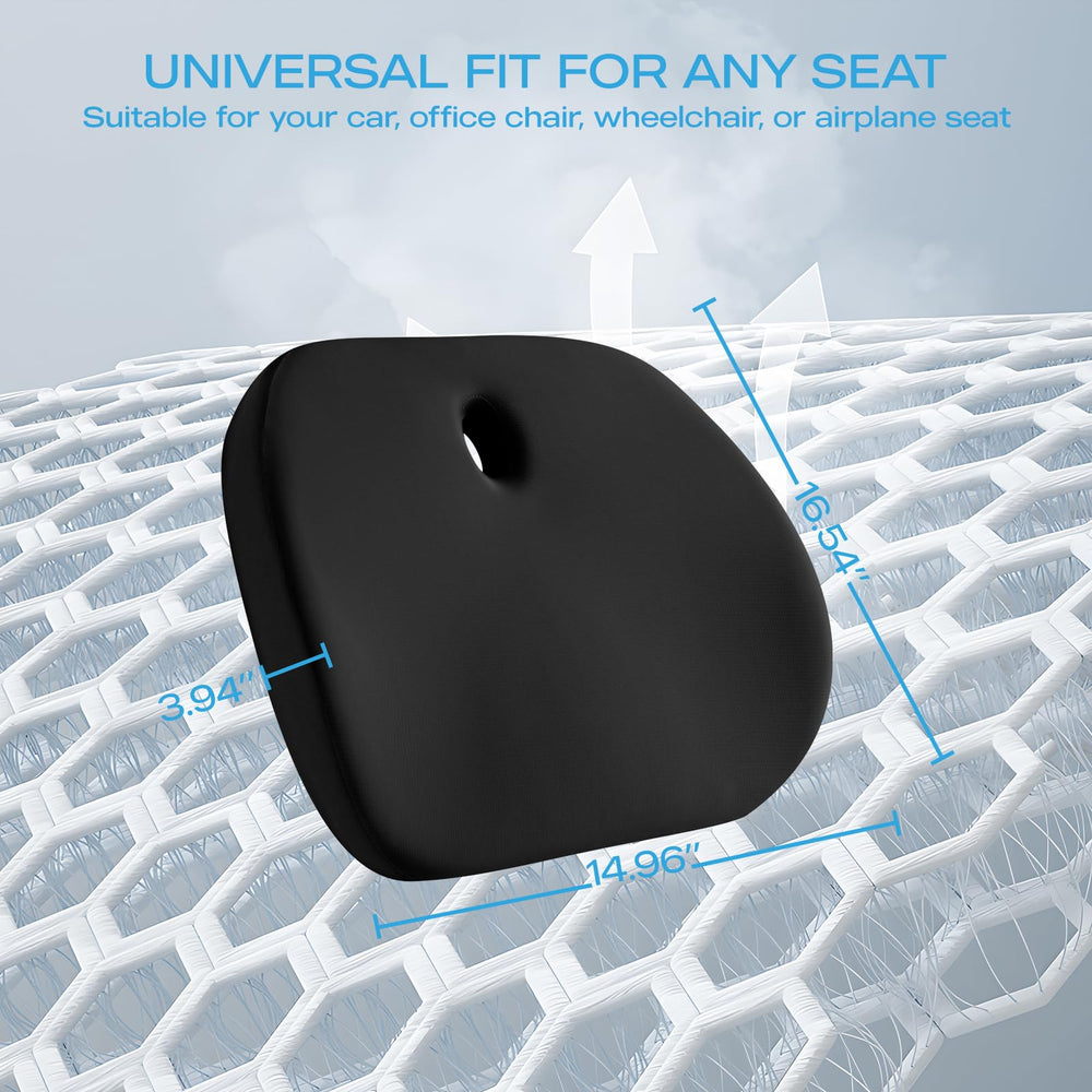Road Comforts cushion installed on car seat enhancing driving comfort