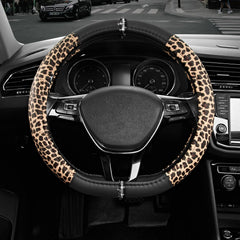Road Comforts front view of leopard steering cover showing bold pattern and fit benefit