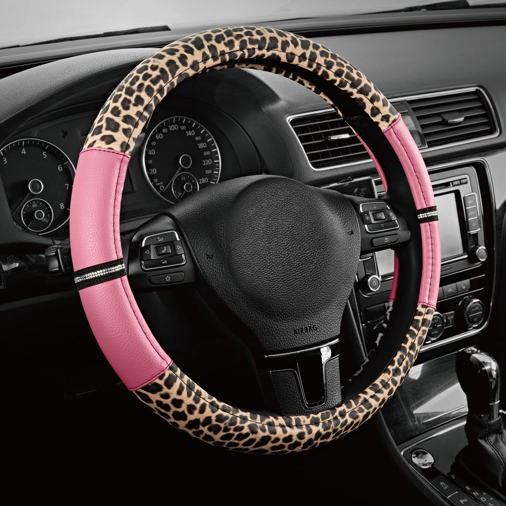 Road Comforts front view showing pink leopard pattern and full cover style for eye-catching look