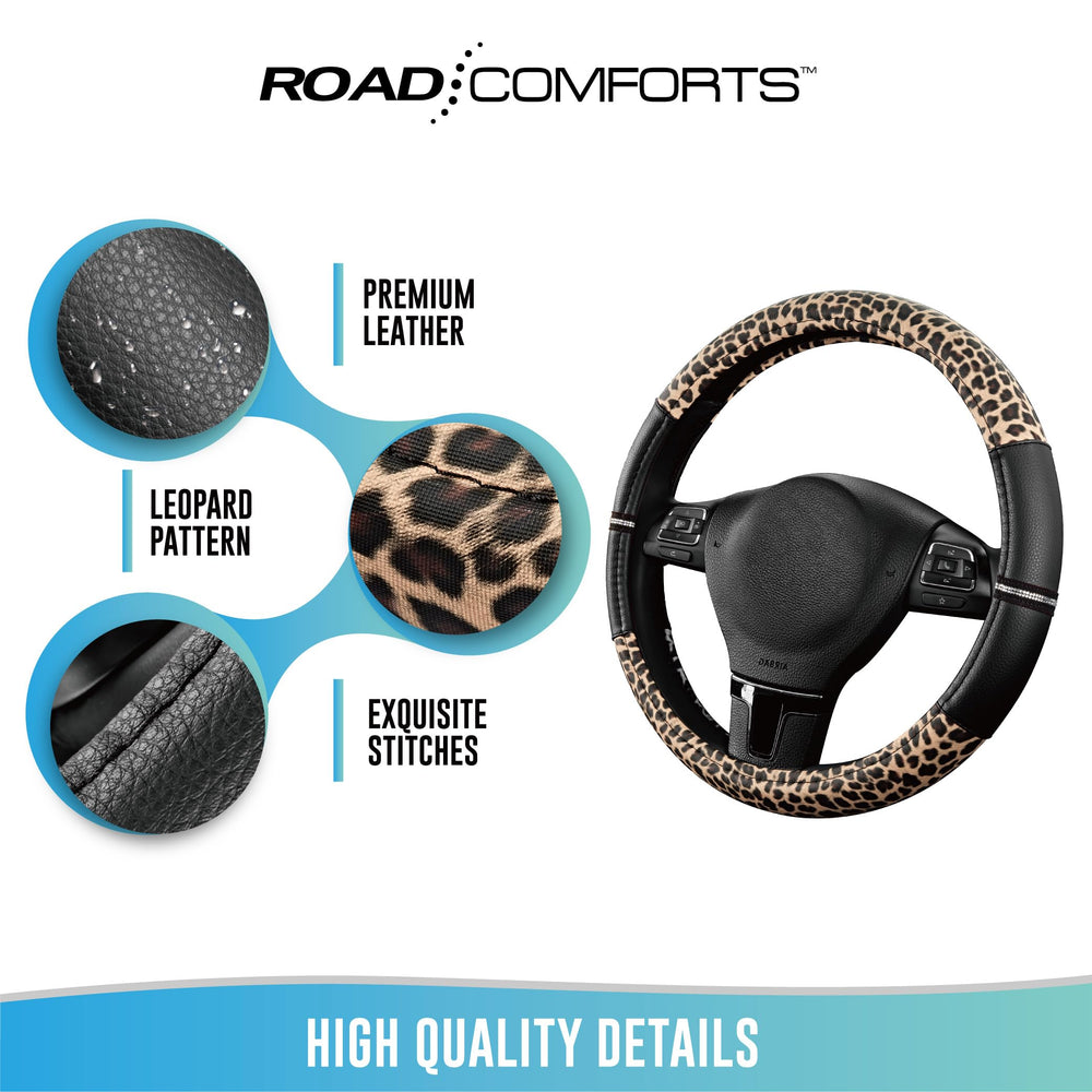 Road Comforts cover with measuring tape illustrating fit for 14.5–15 inch wheels