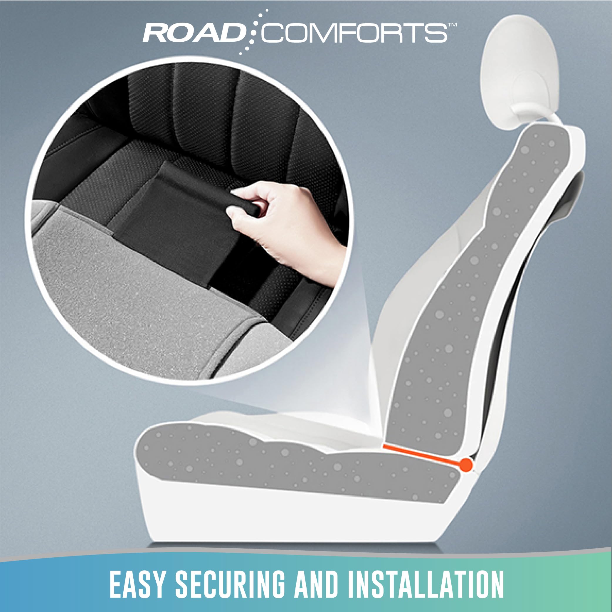 Road Comforts lifestyle shot in car interior illustrating sporty upgraded look
