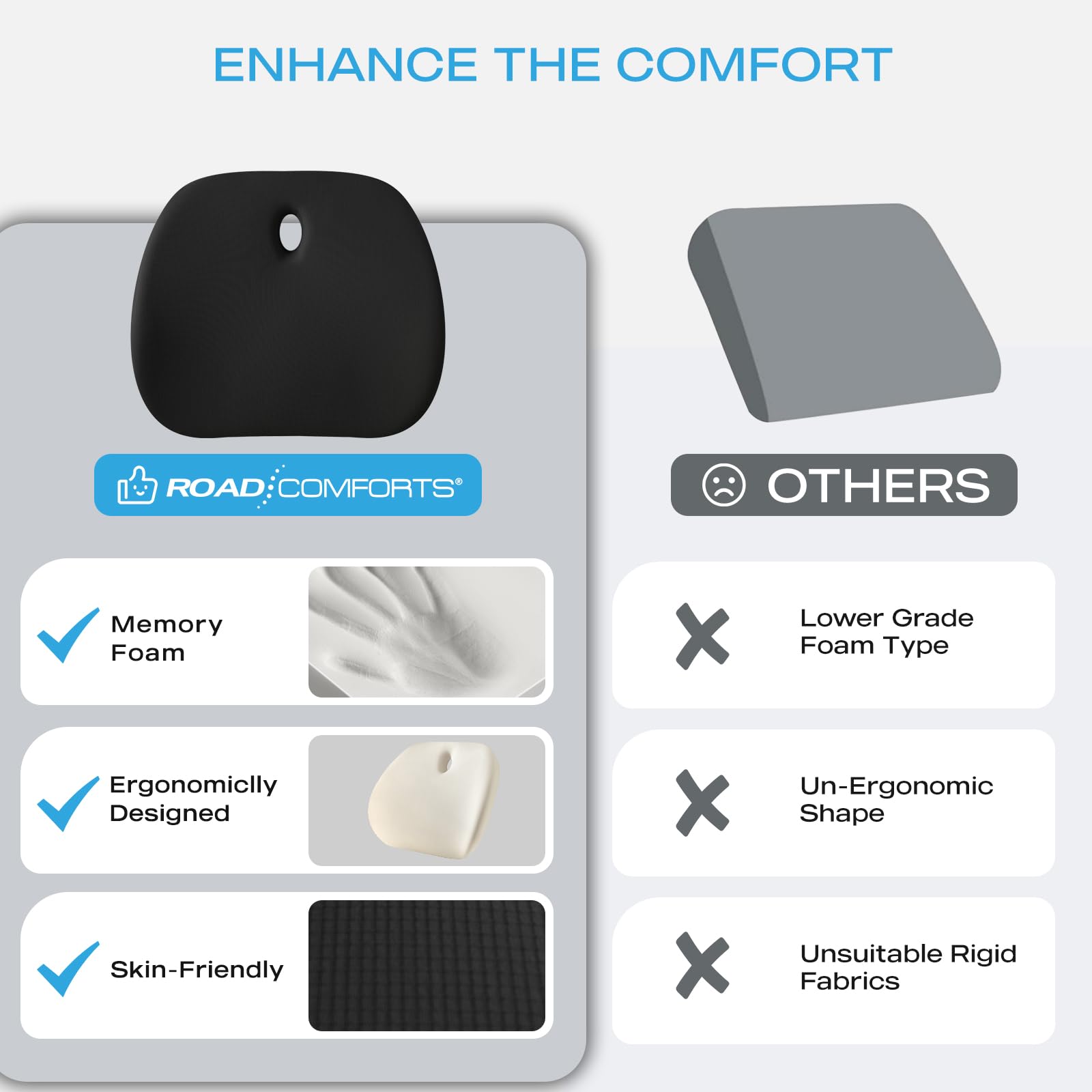 Road Comforts cushion on office chair improving posture and desk comfort