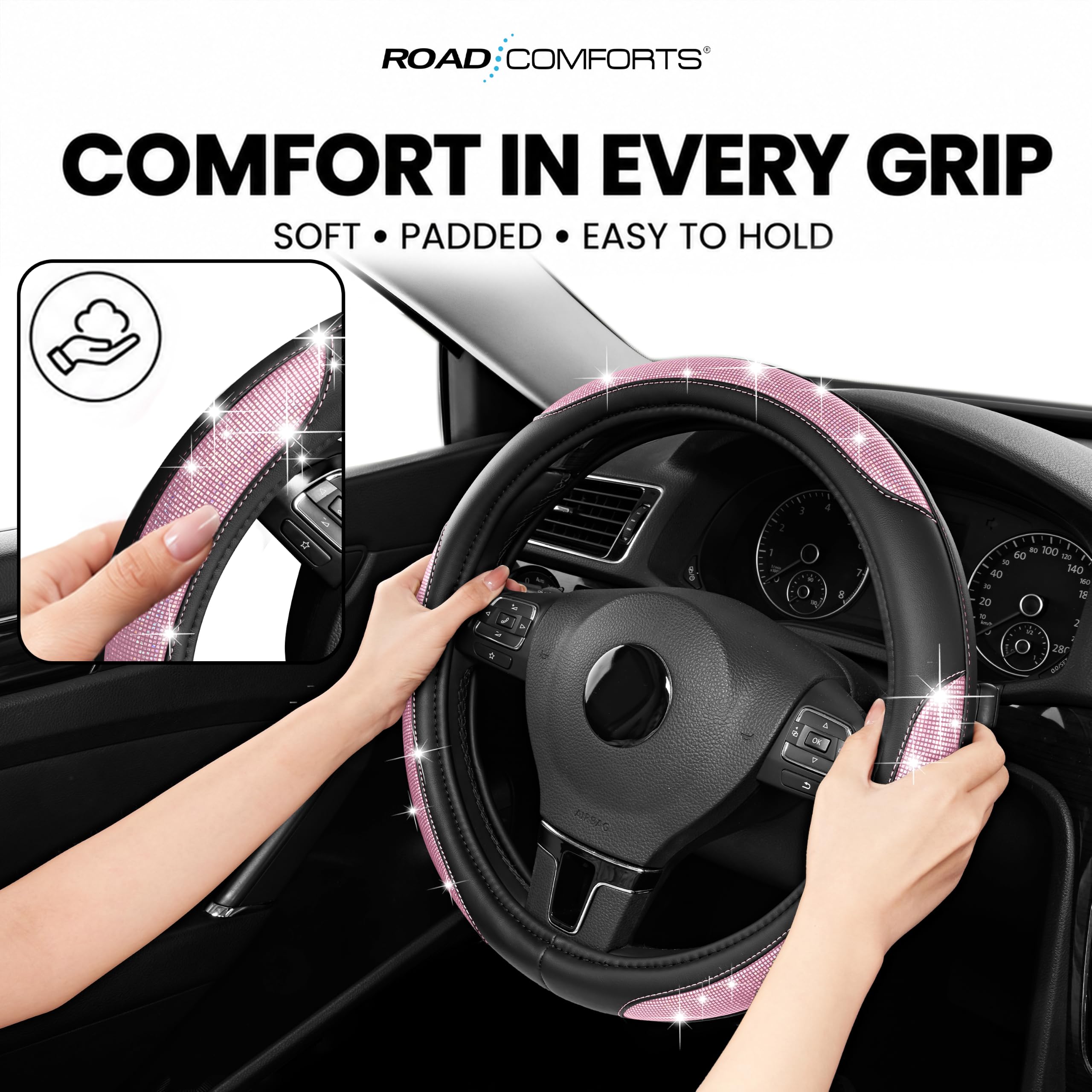 Road Comforts inner rubber ring detail showing anti-slip design for secure steering benefit