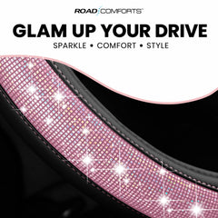 Road Comforts steering wheel cover installed in car demonstrating snug fit and improved control benefit