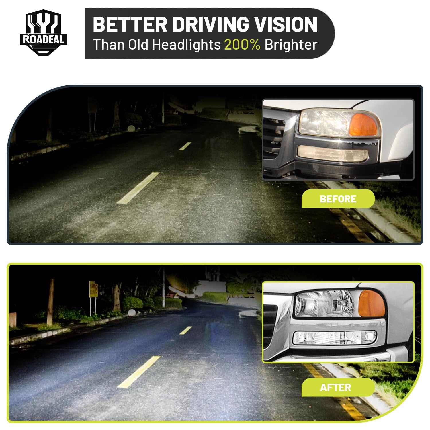 ROADEAL headlight next to ruler showing accurate dimensions for correct fitment